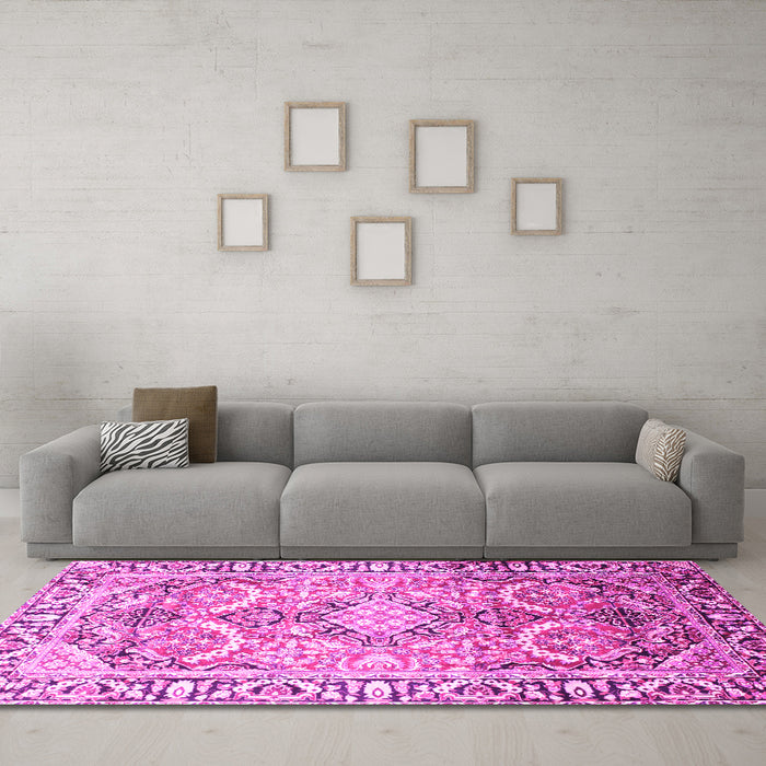 Machine Washable Persian Pink Traditional Rug in a Living Room, wshtr187pnk