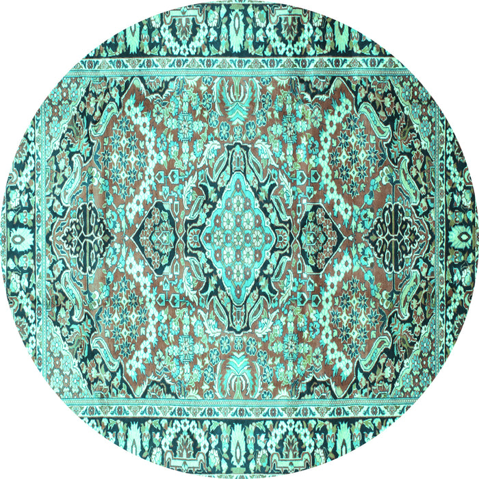 Round Persian Turquoise Traditional Rug, tr187turq