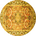 Round Machine Washable Persian Yellow Traditional Rug, wshtr187yw