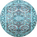 Round Machine Washable Persian Light Blue Traditional Rug, wshtr187lblu