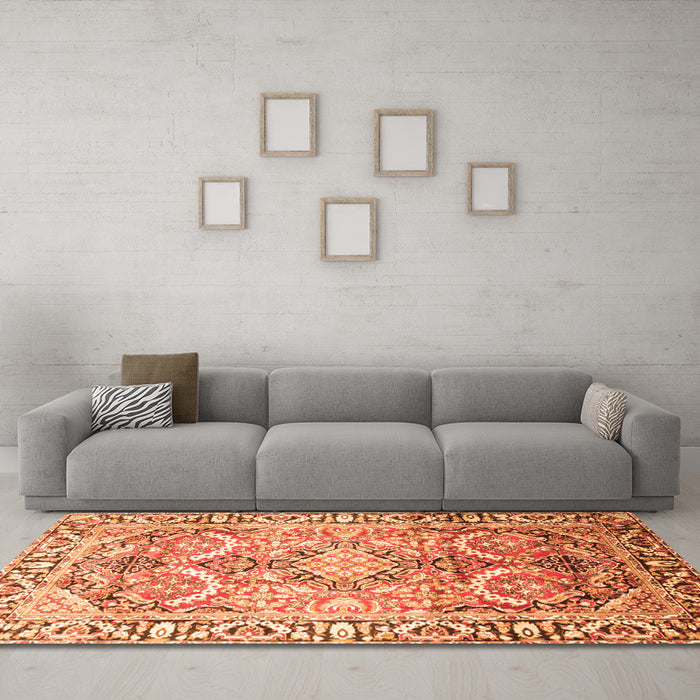 Machine Washable Persian Orange Traditional Area Rugs in a Living Room, wshtr187org