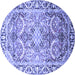 Round Machine Washable Persian Blue Traditional Rug, wshtr187blu