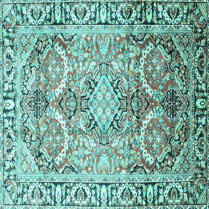 Square Machine Washable Persian Turquoise Traditional Area Rugs, wshtr187turq