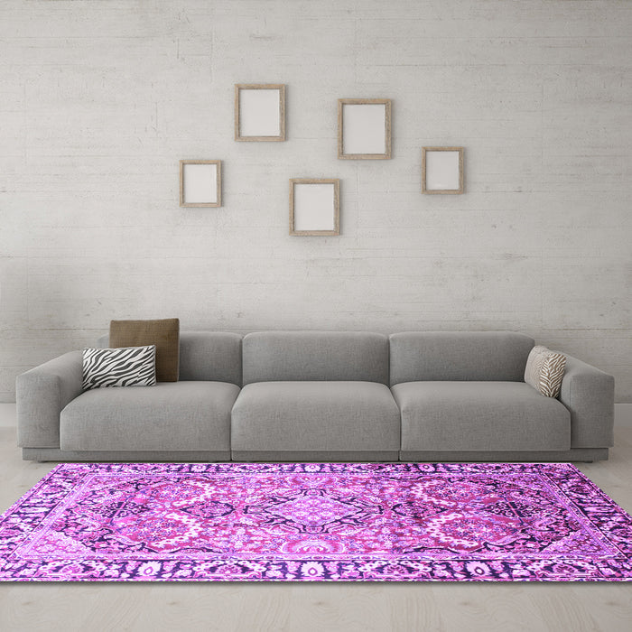 Machine Washable Persian Purple Traditional Area Rugs in a Living Room, wshtr187pur