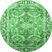 Round Machine Washable Persian Emerald Green Traditional Area Rugs, wshtr187emgrn