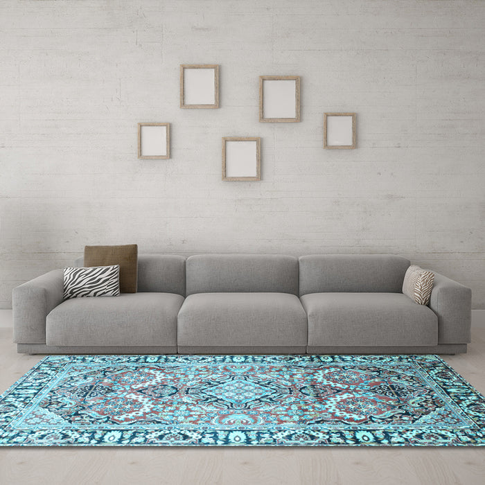 Machine Washable Persian Light Blue Traditional Rug in a Living Room, wshtr187lblu