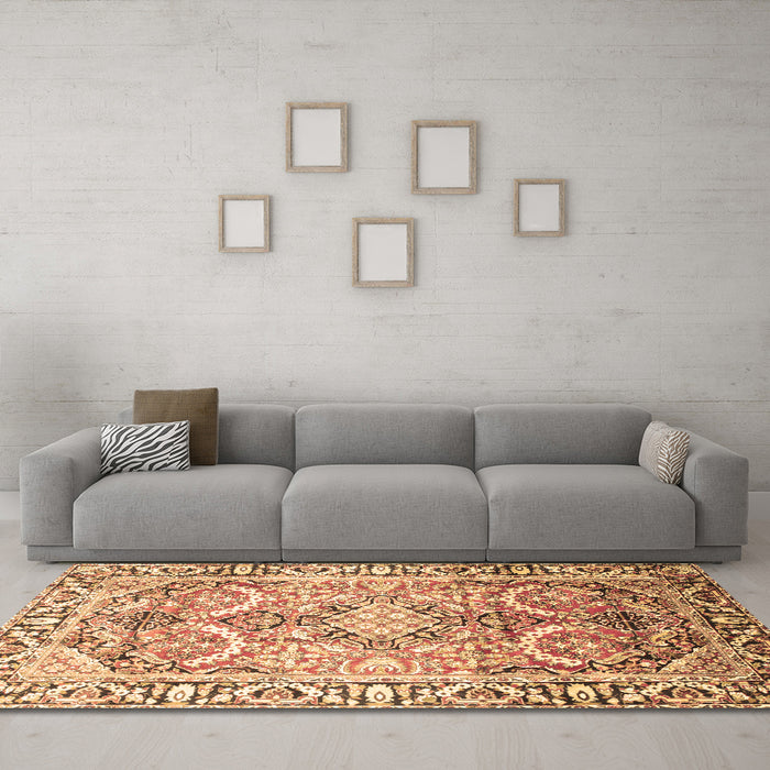 Machine Washable Persian Brown Traditional Rug in a Living Room,, wshtr187brn