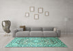 Machine Washable Persian Turquoise Traditional Area Rugs in a Living Room,, wshtr187turq