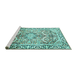 Sideview of Machine Washable Persian Turquoise Traditional Area Rugs, wshtr187turq