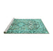 Sideview of Machine Washable Persian Turquoise Traditional Area Rugs, wshtr187turq