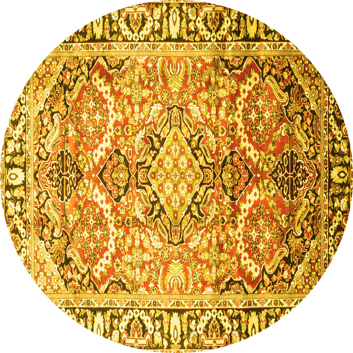 Round Persian Yellow Traditional Rug, tr187yw