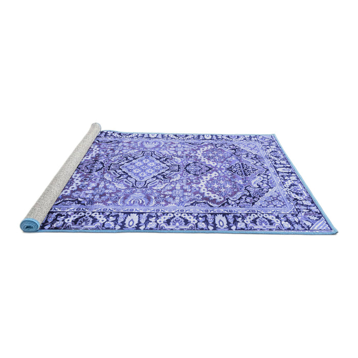 Sideview of Machine Washable Persian Blue Traditional Rug, wshtr187blu