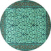 Round Machine Washable Persian Turquoise Traditional Area Rugs, wshtr1880turq