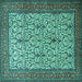 Square Machine Washable Persian Turquoise Traditional Area Rugs, wshtr1880turq