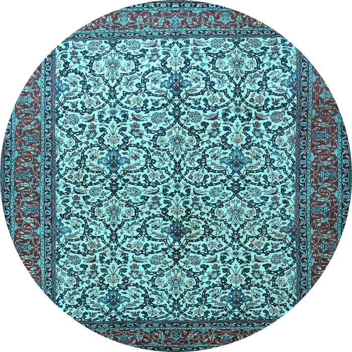Round Machine Washable Persian Light Blue Traditional Rug, wshtr1880lblu