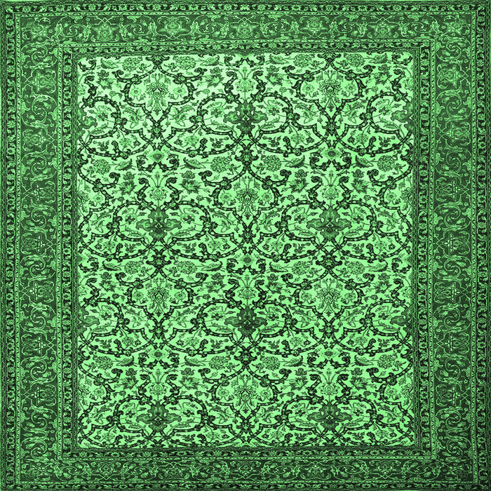 Square Machine Washable Persian Emerald Green Traditional Area Rugs, wshtr1880emgrn