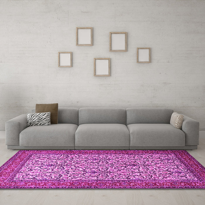 Machine Washable Persian Pink Traditional Rug in a Living Room, wshtr1880pnk