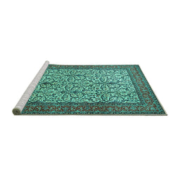 Sideview of Machine Washable Persian Turquoise Traditional Area Rugs, wshtr1880turq