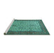 Sideview of Machine Washable Persian Turquoise Traditional Area Rugs, wshtr1880turq