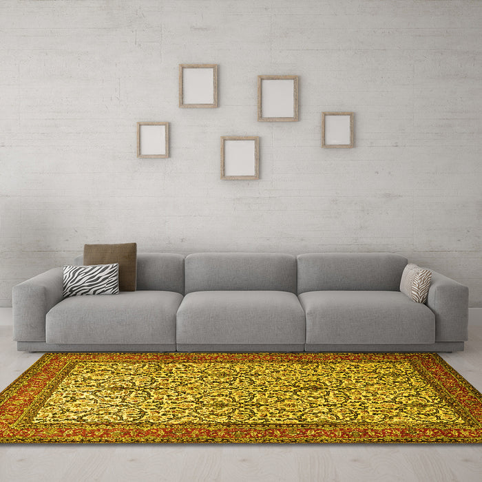 Machine Washable Persian Yellow Traditional Rug in a Living Room, wshtr1880yw
