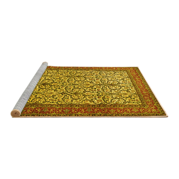 Sideview of Machine Washable Persian Yellow Traditional Rug, wshtr1880yw