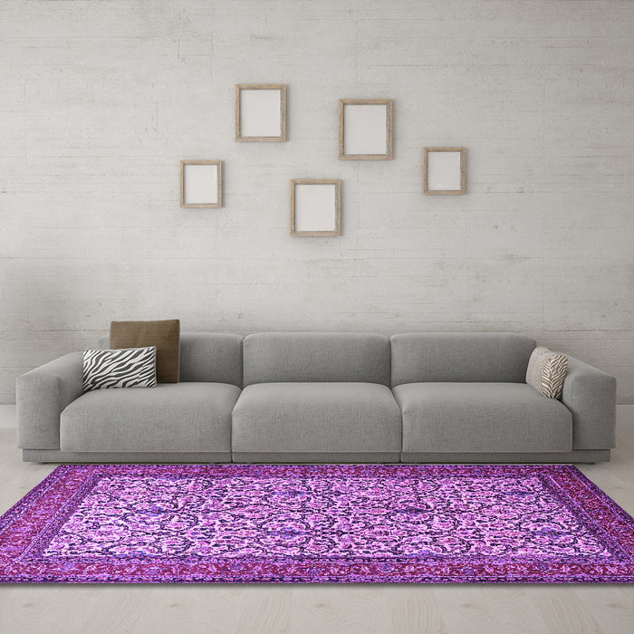 Machine Washable Persian Purple Traditional Area Rugs in a Living Room, wshtr1880pur