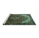 Sideview of Machine Washable Persian Turquoise Traditional Area Rugs, wshtr1881turq