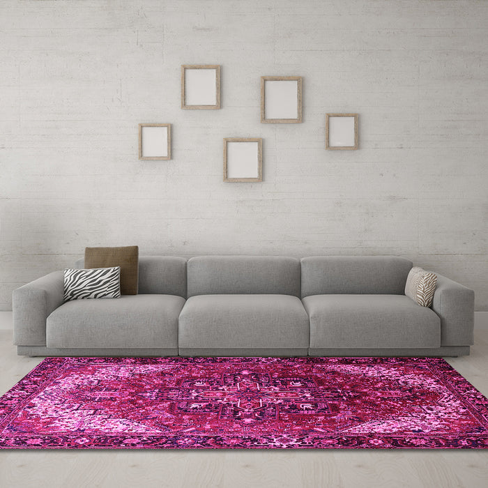 Machine Washable Persian Pink Traditional Rug in a Living Room, wshtr1881pnk
