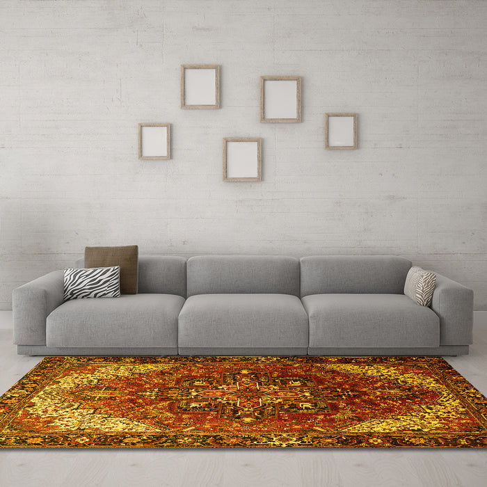 Machine Washable Persian Yellow Traditional Rug in a Living Room, wshtr1881yw