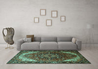 Machine Washable Persian Turquoise Traditional Rug, wshtr1881turq