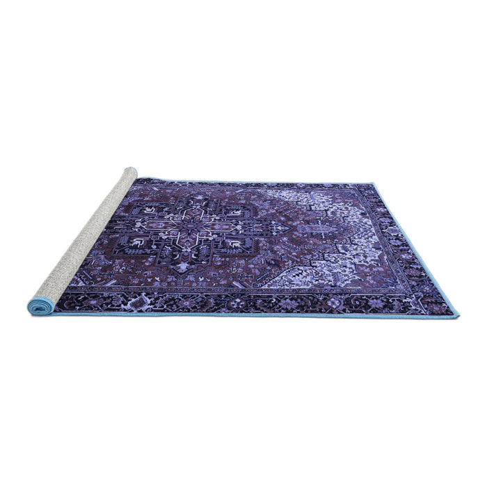 Sideview of Machine Washable Persian Blue Traditional Rug, wshtr1881blu