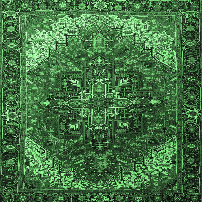 Square Machine Washable Persian Emerald Green Traditional Area Rugs, wshtr1881emgrn