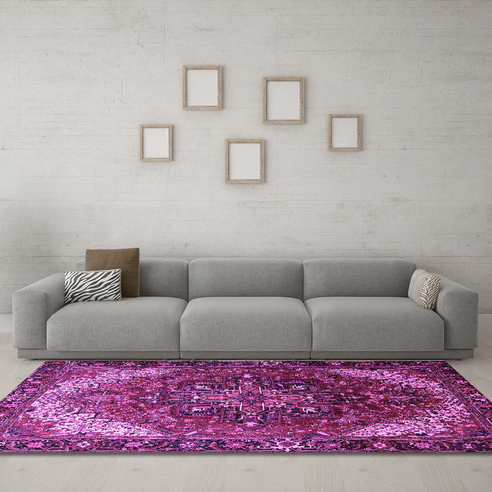 Machine Washable Persian Purple Traditional Area Rugs in a Living Room, wshtr1881pur