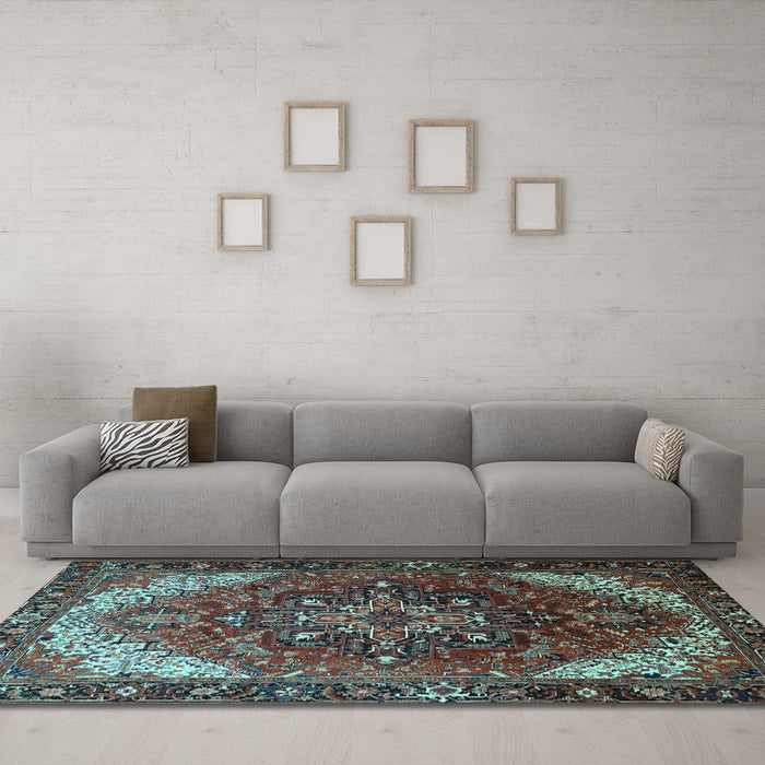 Machine Washable Persian Light Blue Traditional Rug in a Living Room, wshtr1881lblu