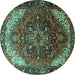 Round Machine Washable Persian Turquoise Traditional Area Rugs, wshtr1881turq