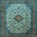 Square Machine Washable Medallion Light Blue Traditional Rug, wshtr1882lblu