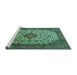 Sideview of Machine Washable Medallion Turquoise Traditional Area Rugs, wshtr1882turq