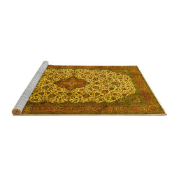 Sideview of Machine Washable Medallion Yellow Traditional Rug, wshtr1882yw