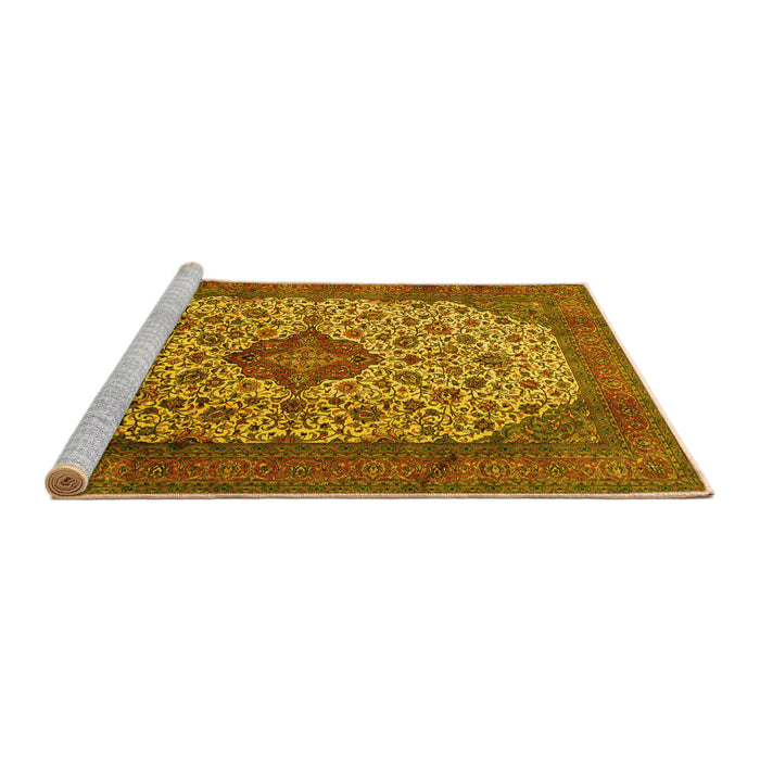 Sideview of Machine Washable Medallion Yellow Traditional Rug, wshtr1882yw