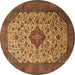 Round Machine Washable Medallion Brown Traditional Rug, wshtr1882brn