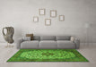 Machine Washable Medallion Green Traditional Area Rugs in a Living Room,, wshtr1882grn