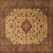 Square Machine Washable Medallion Brown Traditional Rug, wshtr1882brn