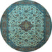 Round Machine Washable Medallion Light Blue Traditional Rug, wshtr1882lblu