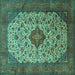 Square Machine Washable Medallion Turquoise Traditional Area Rugs, wshtr1882turq