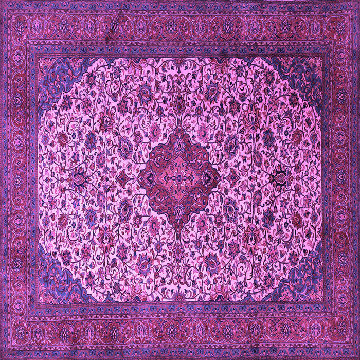 Square Machine Washable Medallion Purple Traditional Area Rugs, wshtr1882pur