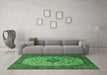 Machine Washable Medallion Emerald Green Traditional Area Rugs in a Living Room,, wshtr1882emgrn