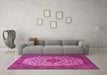 Machine Washable Medallion Pink Traditional Rug in a Living Room, wshtr1882pnk