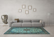 Machine Washable Medallion Light Blue Traditional Rug in a Living Room, wshtr1882lblu