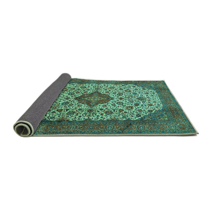 Sideview of Medallion Turquoise Traditional Rug, tr1882turq