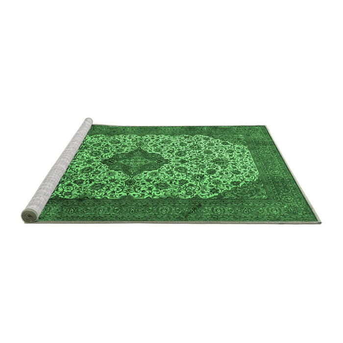 Sideview of Machine Washable Medallion Emerald Green Traditional Area Rugs, wshtr1882emgrn